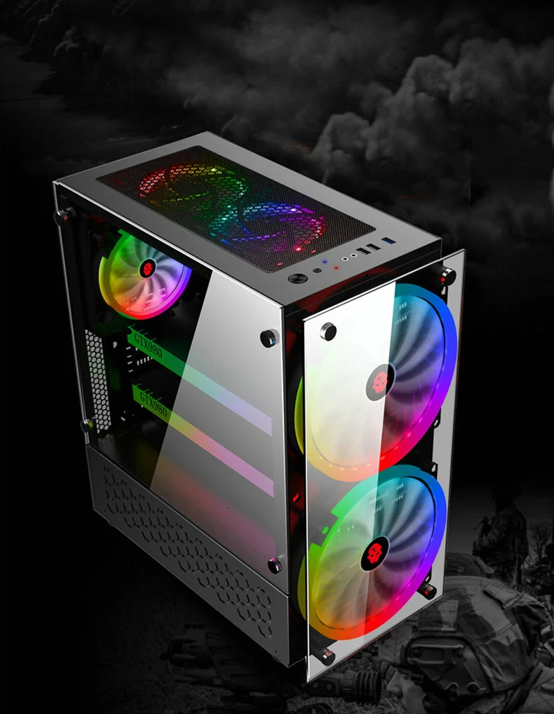 40*20.5*45CM RGB Computer Double Side Tempered Glass Panels PC chassis case ATX Gaming Water Cooling PC box with 2 colorful Fans