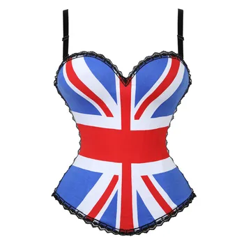

Sexy Overbust Corset with Straps Britain Flag Print Corsets and Busties Top Clubwear Corset Lingerie Showgirls Cosplay Costume