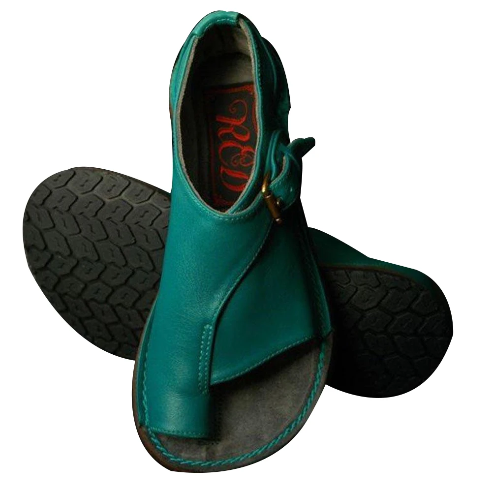 

Womens Casual Sandals Leather Vintage Comfort Retro Buckle-Strap Flats New Fashion Slip on Sandals Suit for Summer Beach