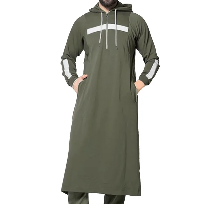 Modsh мусульманская полосатая Толстовка повседневные толстовки на шнурке Poleron Hombre длинные прямые худи осенние Роскошные пуловеры арабские Топы - Цвет: Green