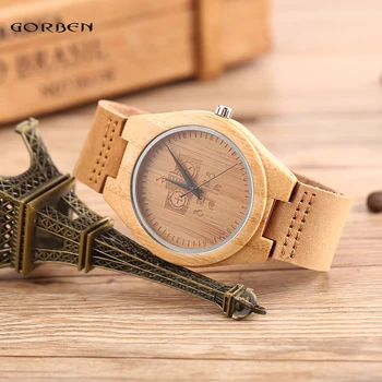 

Luxury Brand Designer Mens Wood Watch Fashion Cute Robot Dial Natural Bamboo Wooden Watch with Gift Box Reloj de Madera