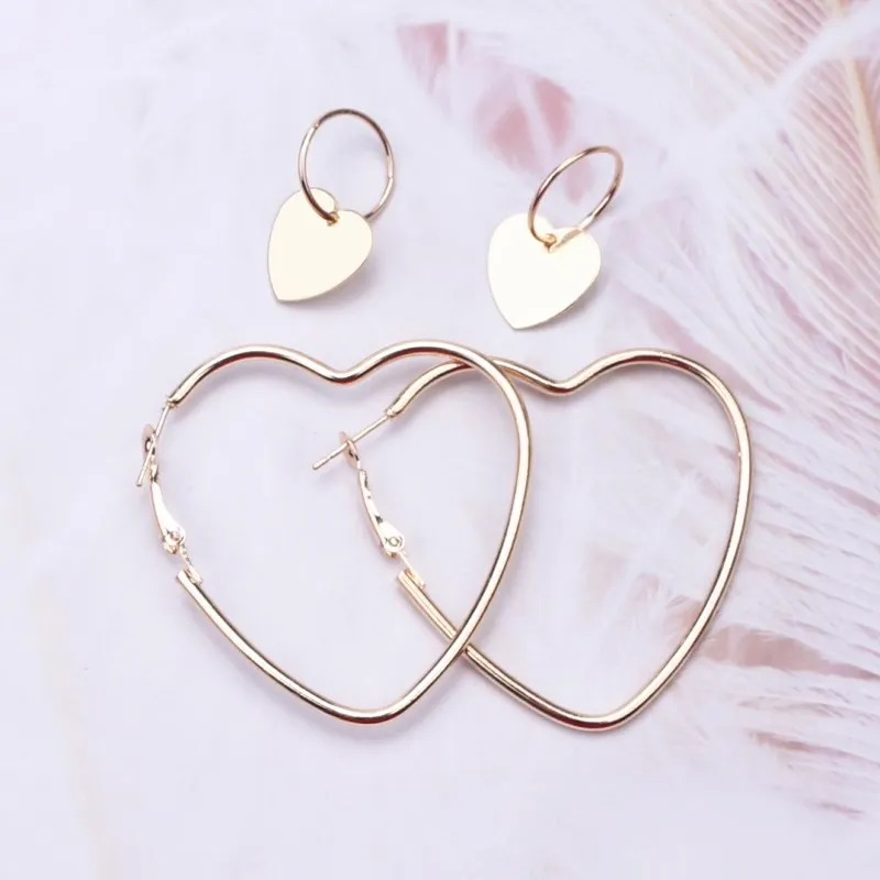 EK522 Heart Earrings For Women Korean Sweet Fashion Jewelry Hollow Heart Exaggerated Hanging Dangler Eardrop Female Simple Gift - Окраска металла: Gold 118