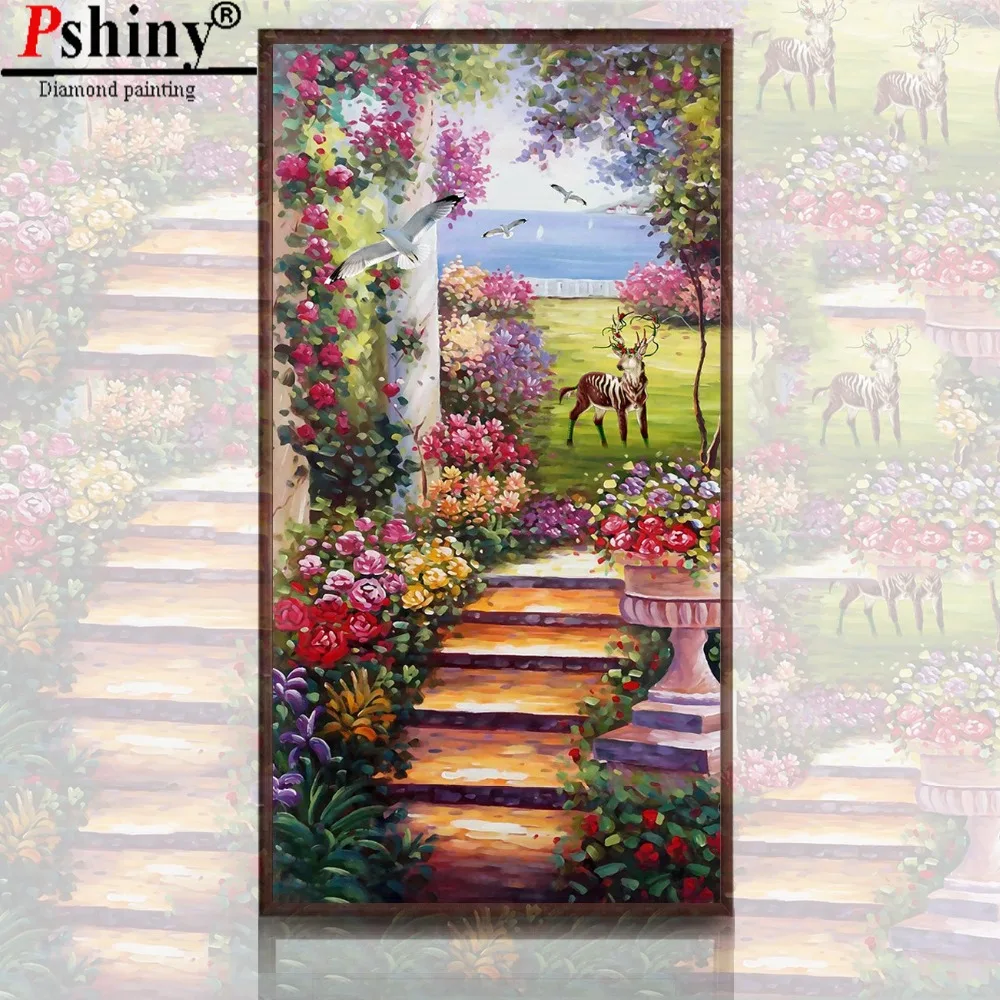 

PSHINY 5D DIY Diamond embroidery sale set Square drill Full rhinestone oils flower road scenery diamond Painting cross stitch