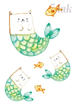 

Water Transfer fake tattoo cute cats and fish Waterproof Temporary Tattoo flash tatto for kids woman man