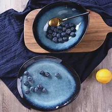 Изысканные керамические темно-синие тарелки для стейков серии нордический океан нерегулярные завтраки фруктовые закуски блюда кухонные настольные украшения