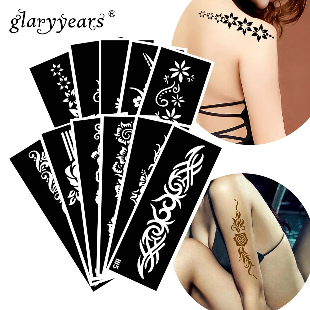 Glaryyears 11 шт./компл. трафарет для татуировок хной с горячим кружевным рисунком