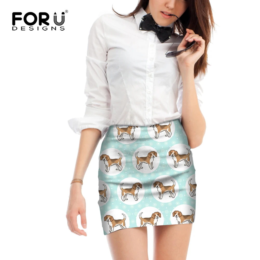 FORUDESIGNS/Женская юбка, синяя, кавайная, брендовая, юбка с принтом собаки, летняя, повседневная, юбки, юбка-карандаш для школьниц