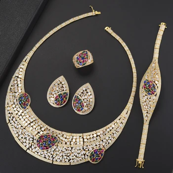 

missvikki Luxury 4Pcs Full Crystal Necklace/Earrings/Ring/Bracelet Jewelry Set For Women Luxury Bridal Jewelry Set Jewelry Trend