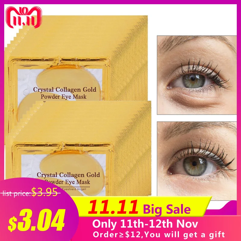 20pcs=10packs Gold Masks Crystal Collagen Eye Mask Hotsale Eye Patches For The Eye Anti-Wrinkle Face Mask Remove Black Eye Care