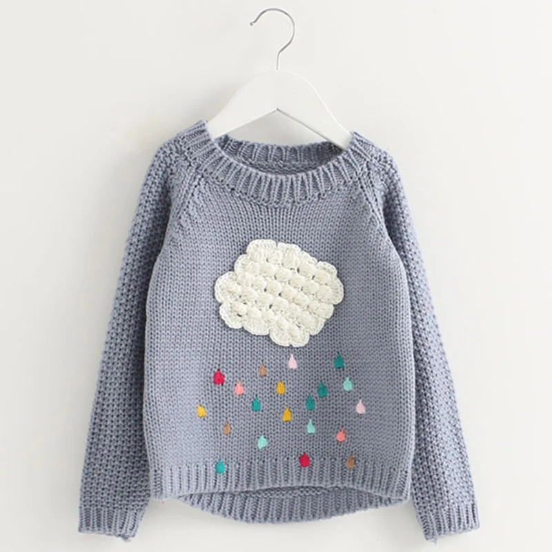 

2019 cloud raindrops girls sweater girls clothes knitted children sweater rainbow baby girl sweater long sleeve autumn winter