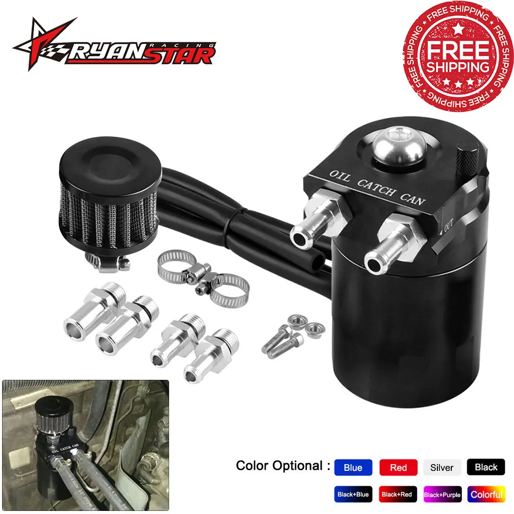 

Free Shipping Baffled Aluminum Oil Catch Can Reservoir Tank / Oil Tank With Filter Universal OCC025