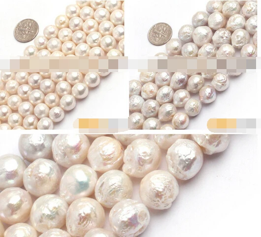 

FREE SHIPPING>>>@@ N370 Natural Round Edison reborn keishi baroque freshwater pearl beads strand 15"