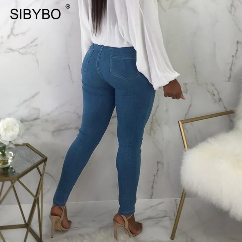 Sibybo Autumn Sexy Elastic Bodycon Jeans Women High Waist Button Pencil Pants Legging 2018 Female Casual Bandage Denim Trousers Sibybo Autumn Sexy Elastic Bodycon Jeans Women High Waist Button Pencil Pants Legging 2018 Female Casual Bandage Denim Trousers