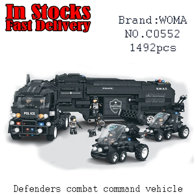 

WOMA Military Team Defenders Combat Command Vehicle C0552 1492PCS Building Blocks Bricks educational toy for children brinquedos