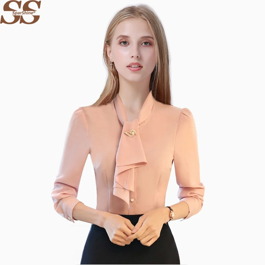SPARSHINE White Chiffon Blouse Office Lady Female Shirt Blusas Chemise Femme Blusa Camisa Feminina Casual Women
