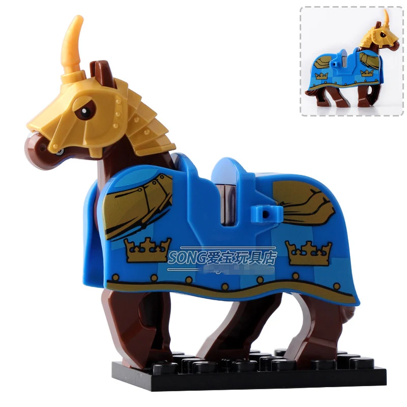 Koop Enkele Koop Serie XH595 Blauw Oorlog Paard Battle Steed Middeleeuwse Rome minifig super heroes monteren Building DIY Blokken Speelgoed Gift