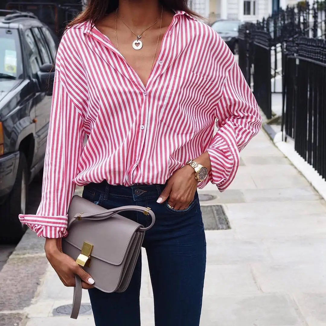 

Striped Blouse Office Ladies Tops Plus Size Women Summer Shirts Long Sleeve Xxxxl Streetwear Blusas Femininas Vintage Casual