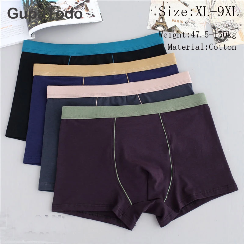 

GupaTodo 4pcs/lot 100% cotton Big Size Underpants Men's Boxers Plus Size Large Size Shorts Breathable Cotton Underwear XL-9XL