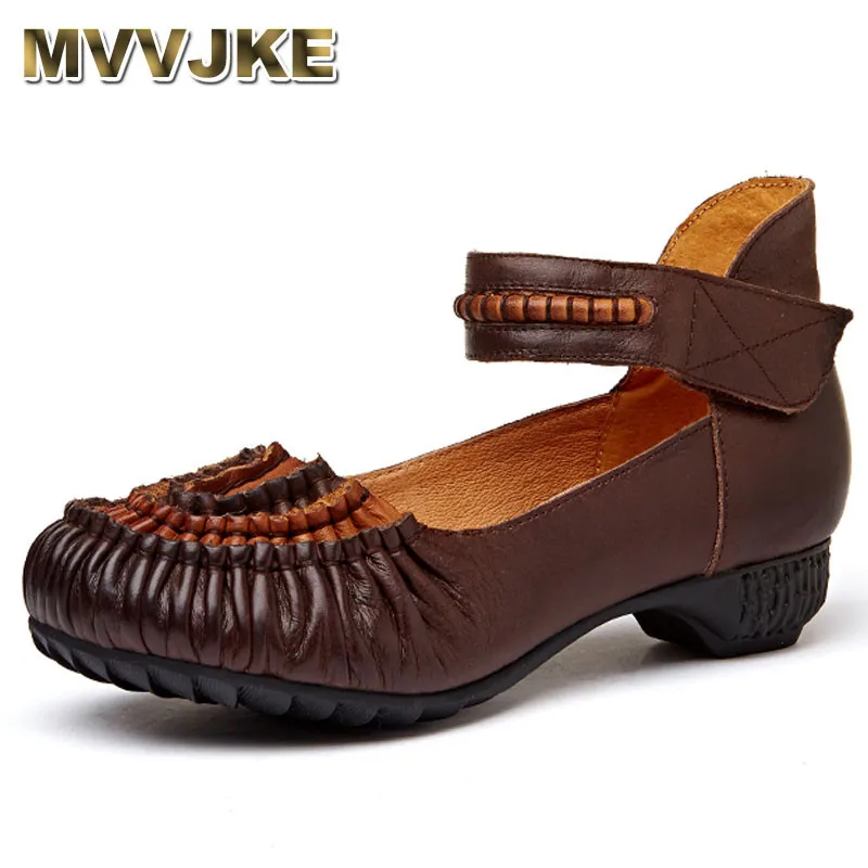 

MVVJKE Flower Pleated Shoes Woman Genuine Leather Round Toe Sandals Casual Flats Women Shoes 2017 New Fashion Women Sandals