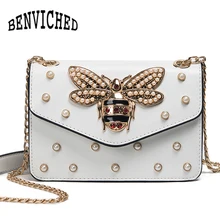 BENVICHED женская брендовая дизайнерская Стразы пчела сумка через плечо из искусственной кожи Маленькая сумка через плечо на цепочке для девочек Женская Сумка Bolso L020