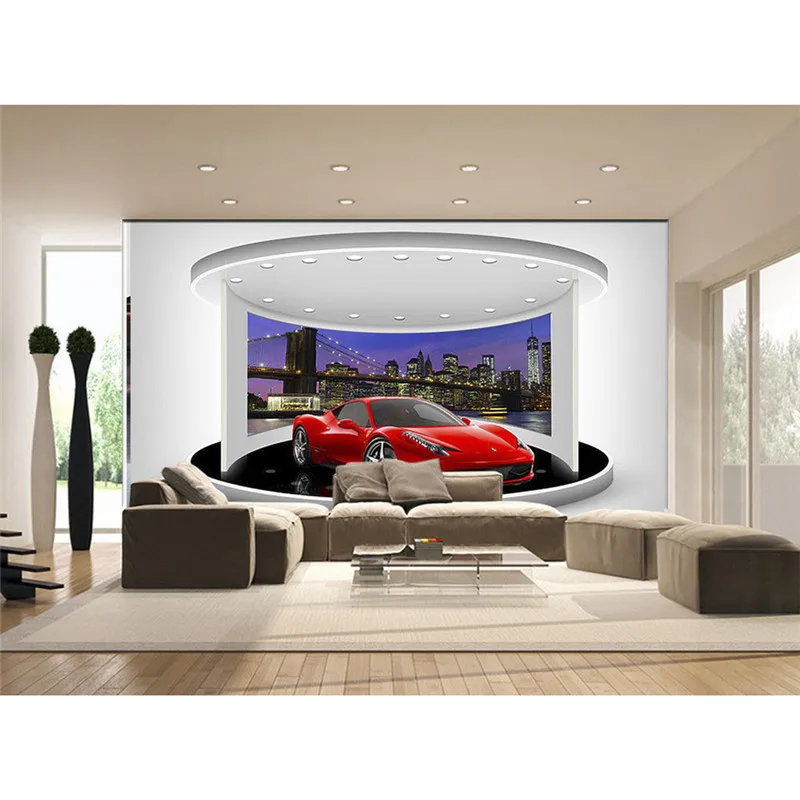 

Custom Any Size Mural Wallpaper TV Background Wall Mural Wall Paper Bridge Background Red Sedan Wallpaper