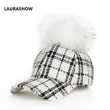 Лорасхоу 16 см мяч из натурального меха енота помпоны теплая зимняя бейсболка женская вязаная шерстяная шапка