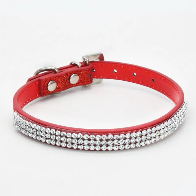 Bling Rhinestones PU Leather Dogs Collar Sparkly Crystal Studded