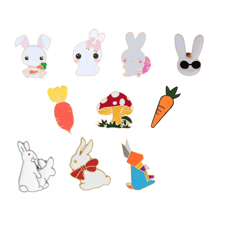 

1PC Pins brooches Kawaii Animal Brooch Rabbit Carrot Mushroom Badge Lapel Denim Jackets Backpack Accessories Jewelry Women Gift