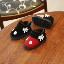 Милые детские зимние ботинки для мальчика из натуральной кожи с Микки Маусом, зимняя обувь для маленьких девочек, ботинки для маленьких детей