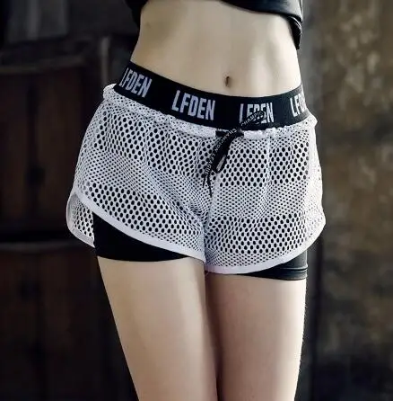 Lucylizz женская сексуальная сетка спортивные фитнес шорты спортивная одежда шорты для йоги 2 в 1 для спортзала атлетики одежда для бега короткая одежда для бега - Цвет: white