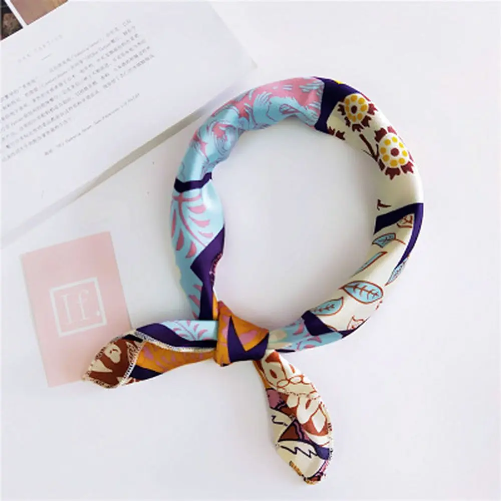 

New Small Square Satin Scarf Hair Tie Band Women Elegant Head Neck Artifical Silk Scarf Foulard Femme