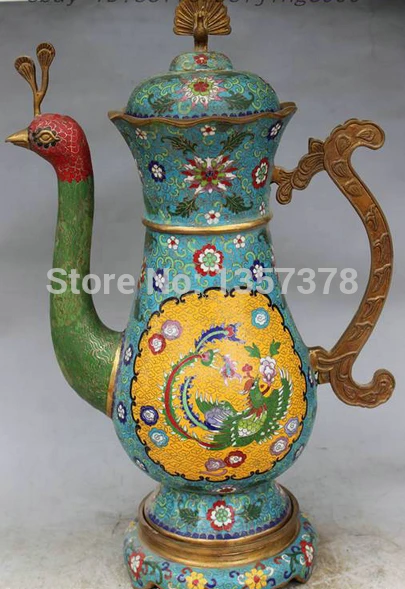 

shitou 001028 Royal China Palace Cloisonne 100% Bronze Phoenix Peacock Teapot Wine Pot Statue
