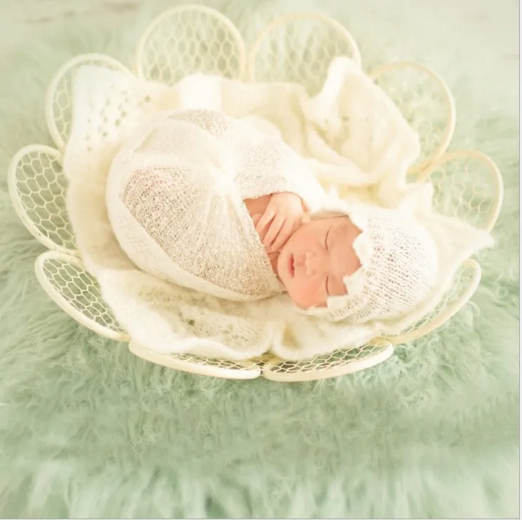 Newborn Photography Props Flokati Posing Basket Accessories Baby Photo Shoot For Studio Flower-Shape Photoshoot Iron Tools