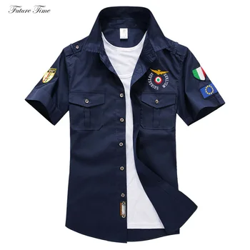 

Men Shirts Military Short Sleeve Cotton Casual Pockets Slim Fashion Man Outwear Brand Clothing Business Shirt Solid Color C1843