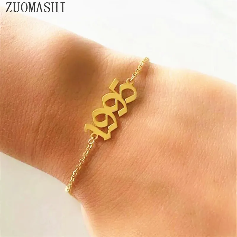 

Custom Birth Year Bracelet Personalized Birth Year Pendant Jewelry Stainless Steel Numbers-Date Charm Bracelet Mothers Gift