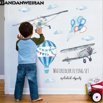 

1PCS DIY Hand-painted Aircraft Balloon Wall Sticker For Boy Baby children's room bedroom kindergarten Wall Decals 50*70cm