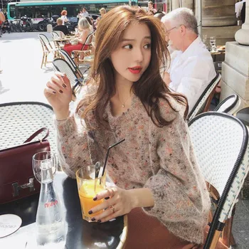 

2019 Autumn Winter New Sweater Women Round Neck Lantern Sleeve Elegant Sweater Pullover Fashion Wild knit Sweater Top Female C75