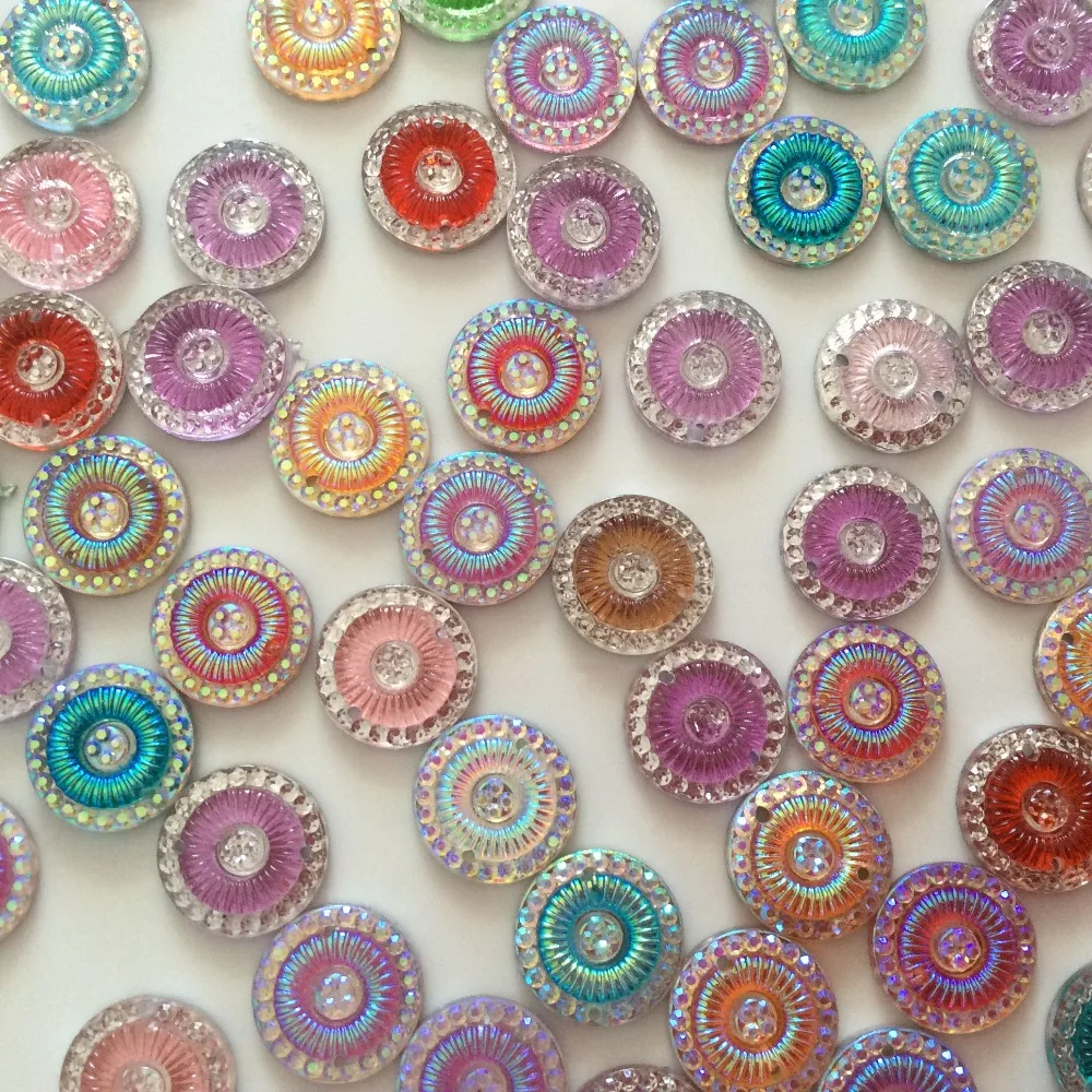 30Pcs Sewing Crystals Mixed Color Resin Round Shape Rhinestones 14mm DIY Handwork For Garments