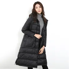 Зимняя винтажная женская белая куртка-пуховик с капюшоном, теплая Толстая длинная пуховая куртка, женская элегантная тонкая парка, верхняя одежда SF1061