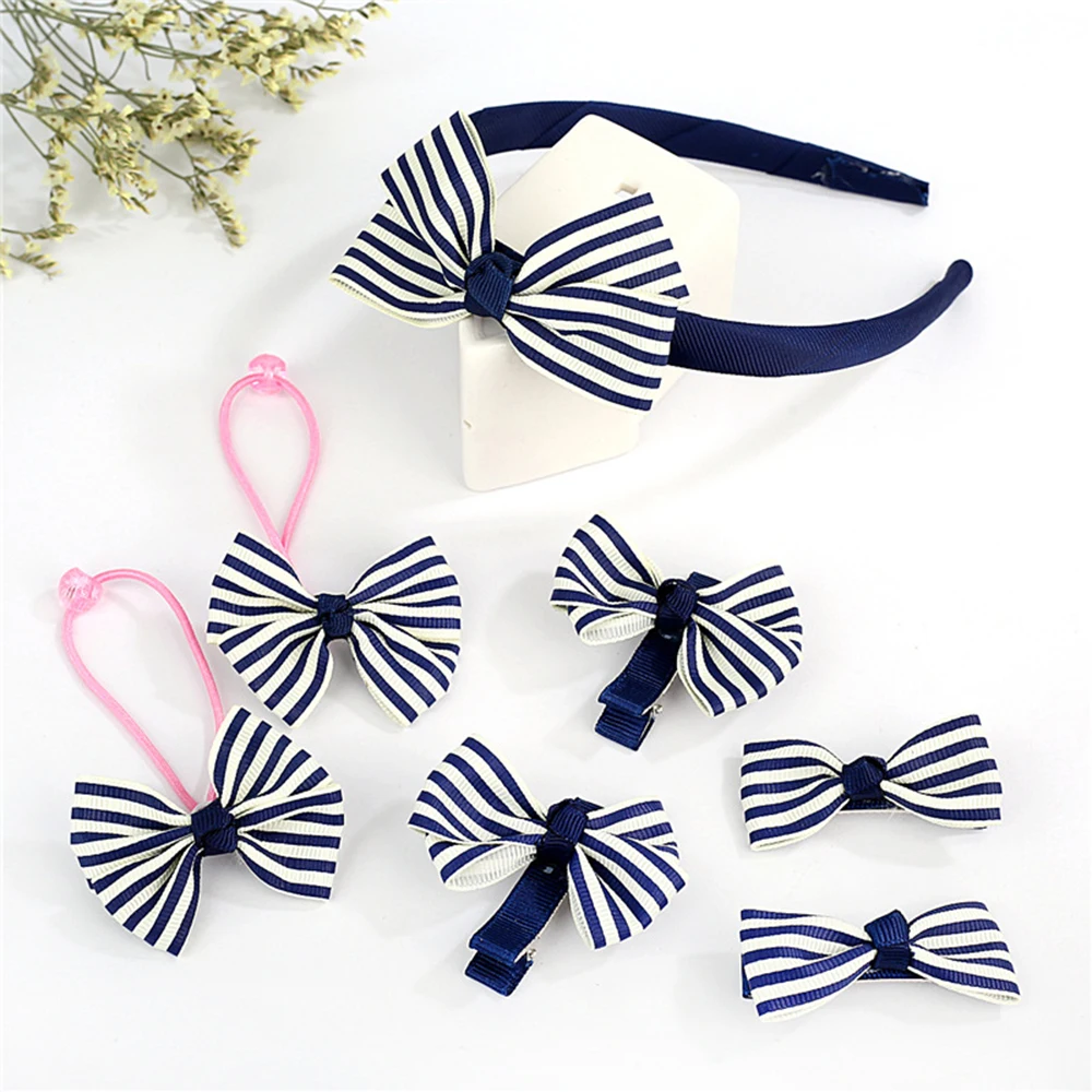 

Headwear 7pcs Children Accessories Hairband Hairpins for Hair Baby Girls Lovely Bow Hair clip Headband Solid Color/ Dot/ Striped