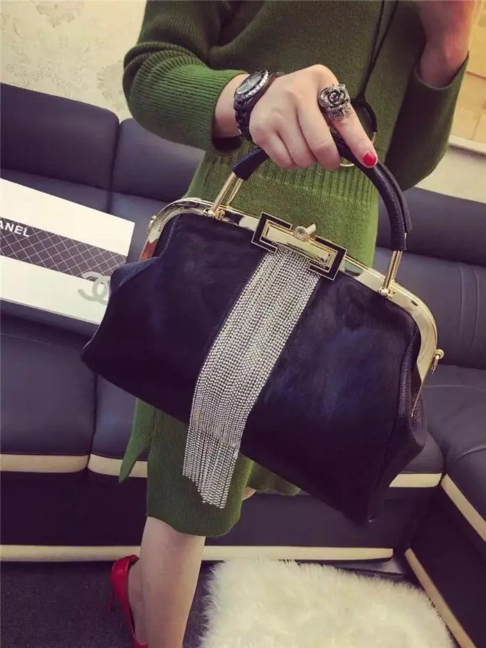 Модная брендовая кожаная меховая мягкая натуральная кожа женская сумка из двух частей женская сумка через плечо сумка-мессенджер для девочек повседневная женская сумка