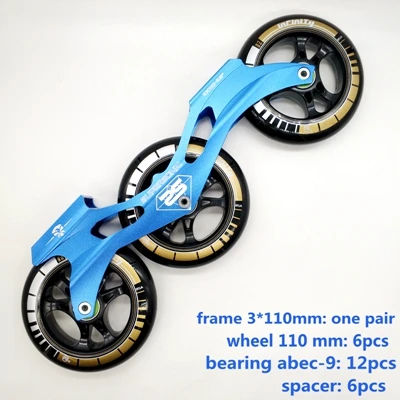 Скорость коньки кадр 3x110 с колесами ABEC-9 - Цвет: blue frame and wheel