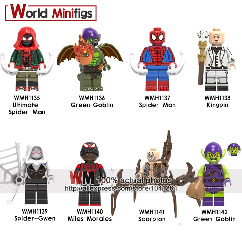 

Single Sale Marvel s Spiderman Miles Green Goblin Ultimate Kingpin Noir Gwenom Building Blocks Toys for Children