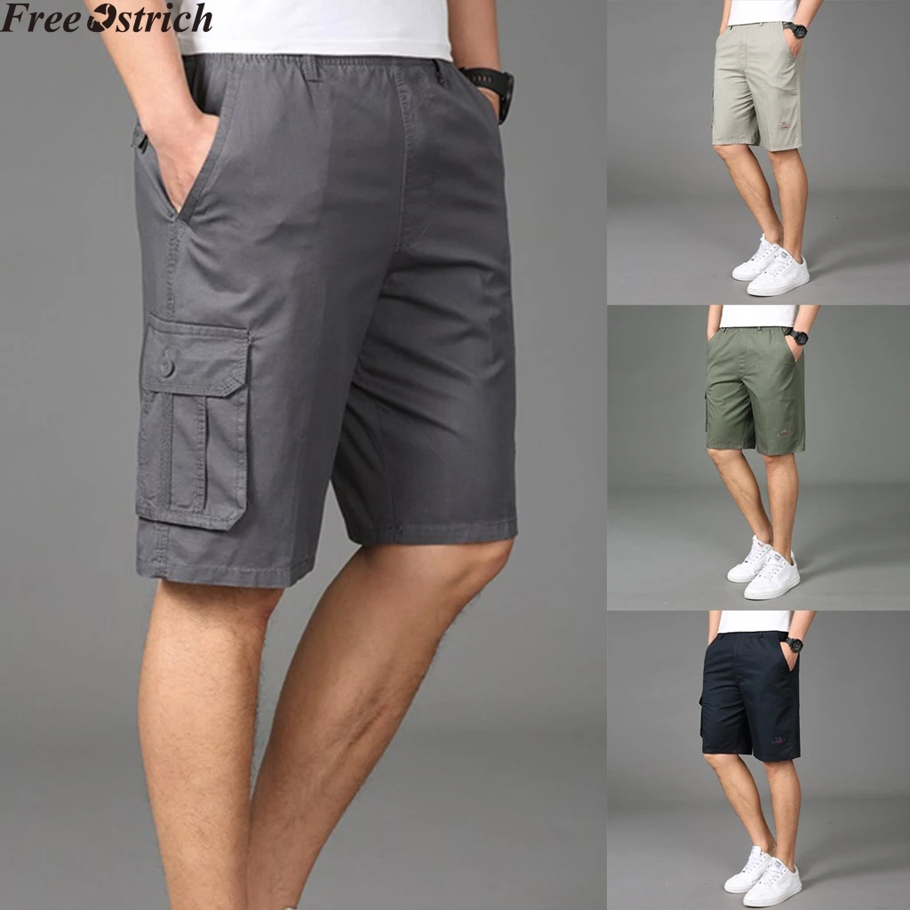 Men's Summer Cotton Cargo Shorts casual Elastic Waistband Fashion Trunks Anti Theft Pocket Beach Surf Running Short pants|Шорты| |