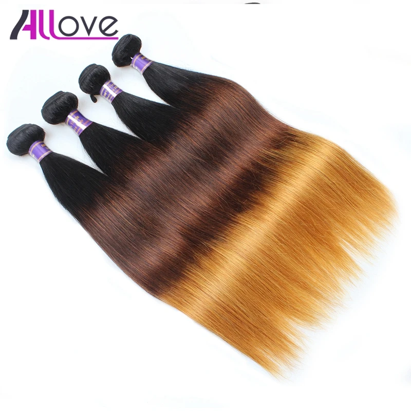 Allove волосы 4 пучки прямые Человеческие бразильский ombre волос T1B/4/30 Реми ткань