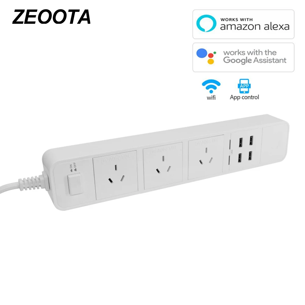 

Smart Wifi Power Strip 4 AU/CN Outlets Sockets with USB Surge Protector Voice Control for Amazon Echo Alexa's Google Home Timer