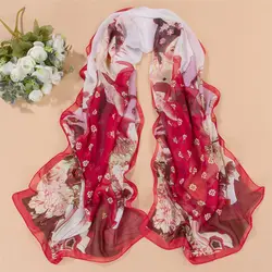 Весенний шарф длинные Sjaal пион Китайский классический Красота шифоновые шарфы с принтом женский зимний шарф пашмины Bufandas для Для женщин