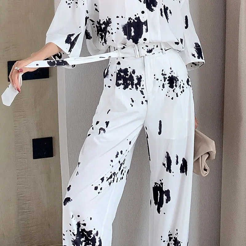 AIMENUNU Summer Print Trousers For Women High Waist Big Size Straight Wide Leg Pants Female Fashion Clothes New