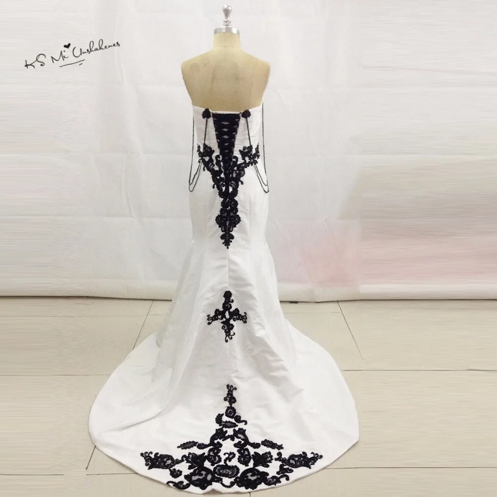 US $12.12 12% OFFAfrican Vintage Weiß Schwarz Hochzeitskleid Spitze Satin Brautkleider Meerjungfrau Brautkleider Korsett Zurück Vestido de Noiva