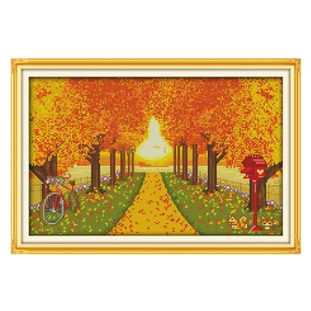 

Joy Sunday crossstitch diy Autumn scenery scenic DMC14CT11CTcottonfabric livingroom dininghall restaurant home hotel painting